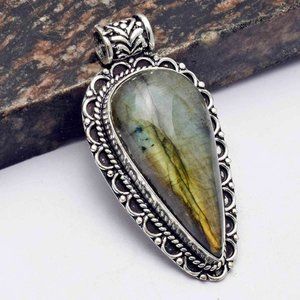 All handmade a Labradorite 925 Stamped Sterling Silver Necklace.